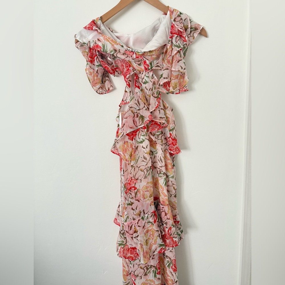 Wayf Asymmetrical Floral Dress in Pink and Red